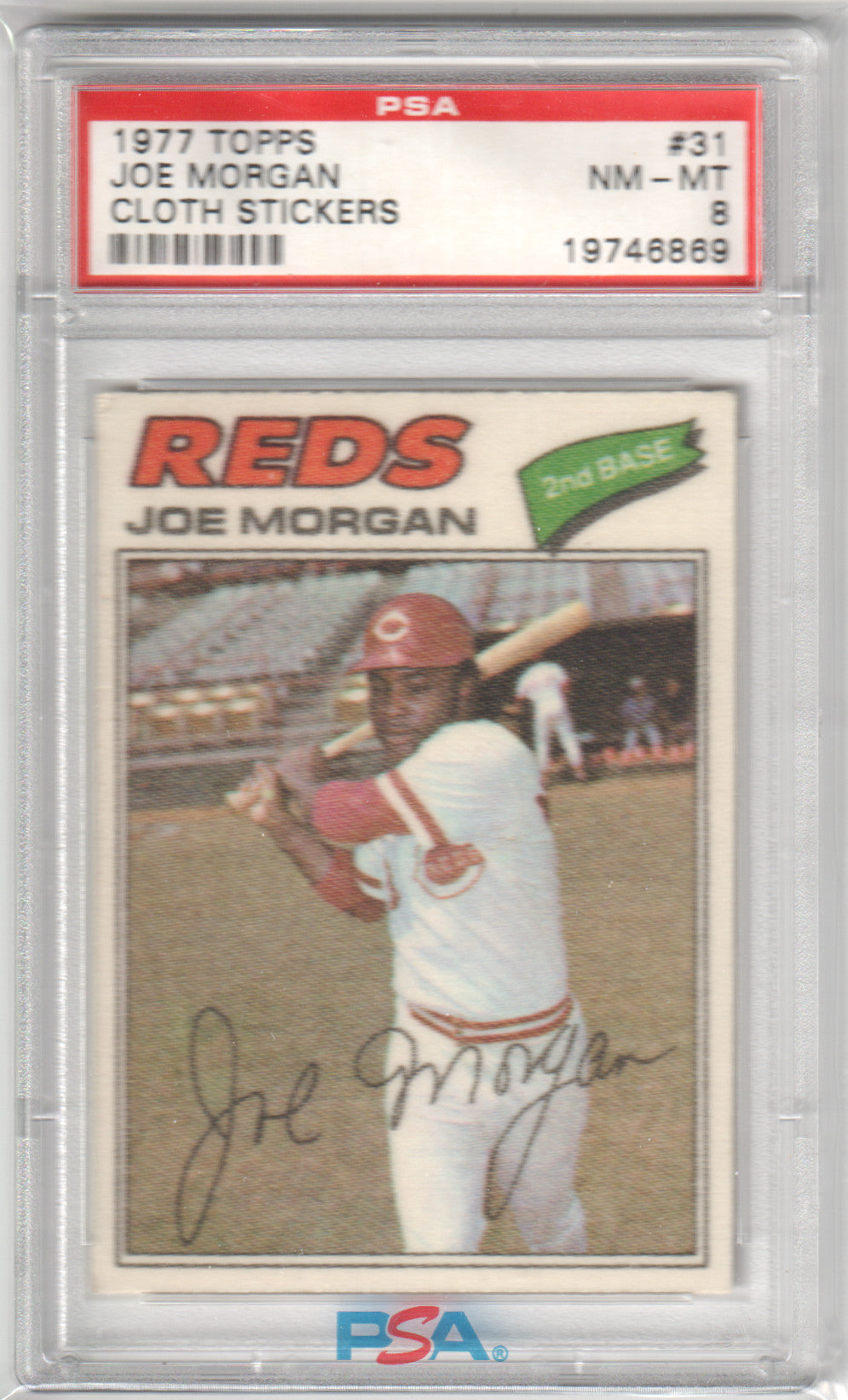 JOE MORGAN 1977 Topps Cloth Stickers #31 PSA 8 NM - REDS