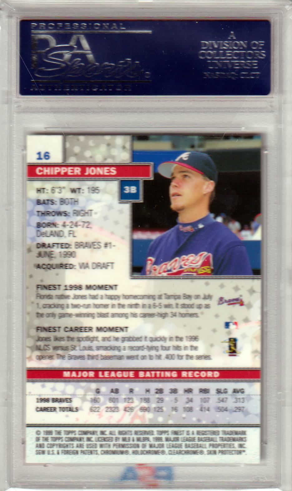 CHIPPER JONES 1999 Topps Finest #16 PSA 10 GEM MINT - CARDINALS Pop 13
