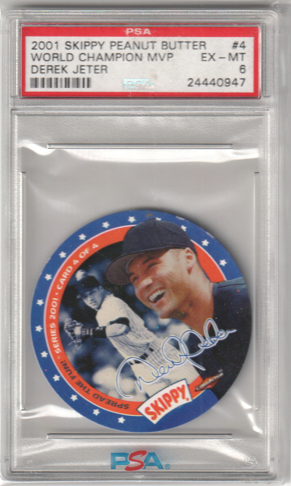 World Champion MVP 2001 Skippy Peanut Butter DEREK JETER #4 PSA 6 EX-MT YANKEES