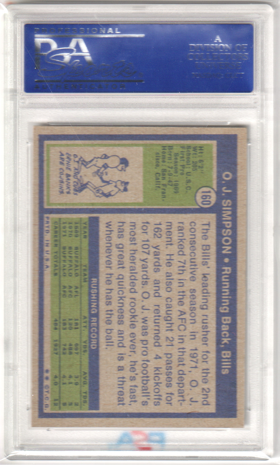 O. J. SIMPSON 1972 Topps #160 PSA 8 NM - BILLS