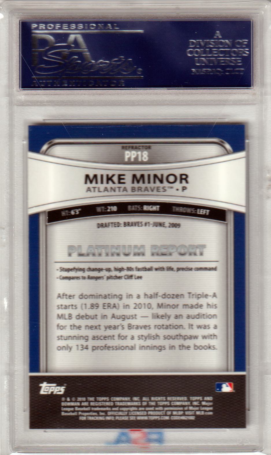 MIKE MINOR 2010 Bowman Platinum RC Rookie #PP18 Purple Refractor PSA 10 Pop 1