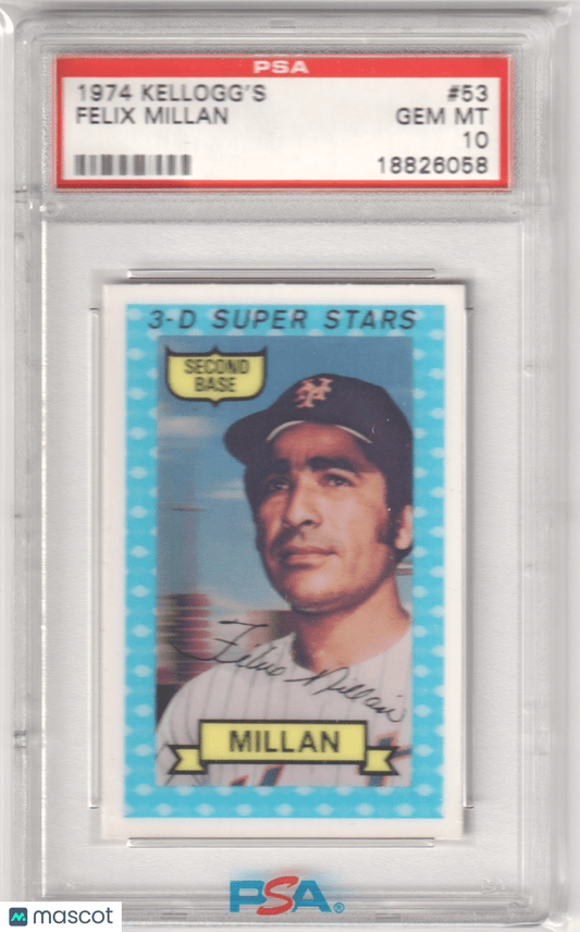 FELIX MILLAN 1974 Kellogg's 3D Super Stars 53 PSA 10 GEM MINT - METS - Columbia Hobby - Sports Card Boxes - Toploaders - Card Savers