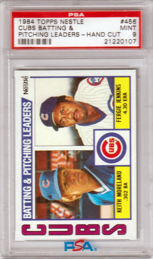 Fergie Jenkins 1984 Topps Nestle Cubs Leaders #456 PSA 9 MINT - CUBS Pop 14 - Columbia Hobby - Sports Card Boxes - Toploaders - Card Savers