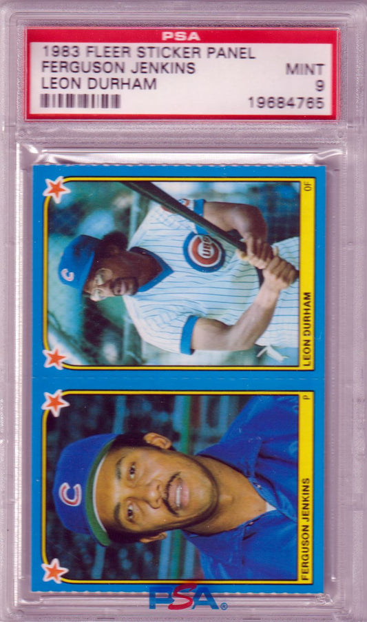 FERGUSON JENKINS 1983 Fleer Sticker Panel Leon Durham PSA 9 MINT - CUBS POP 1 - Columbia Hobby - Sports Card Boxes - Toploaders - Card Savers