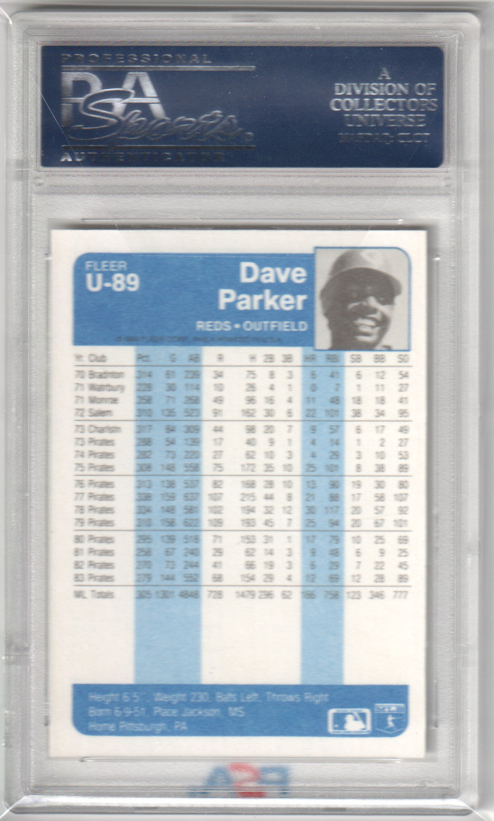 DAVE PARKER 1984 Fleer Update #U-89 PSA 10 GEM MINT - REDS