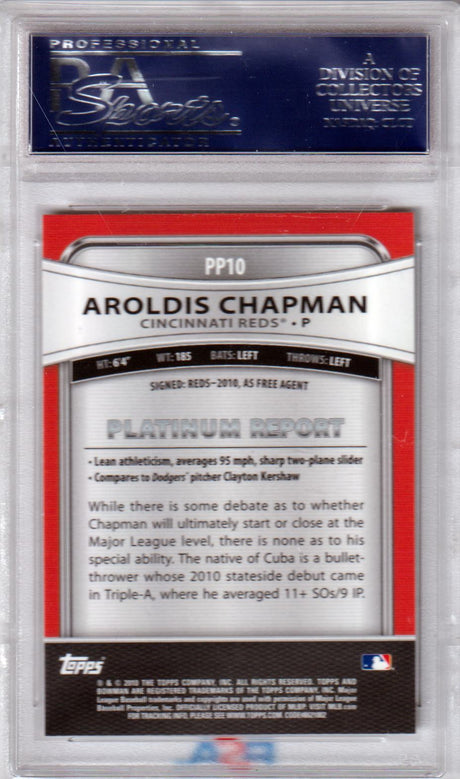 AROLDIS CHAPMAN 2010 Bowman Platinum Rookie RC #PP10 PSA 10 GEM MINT Reds