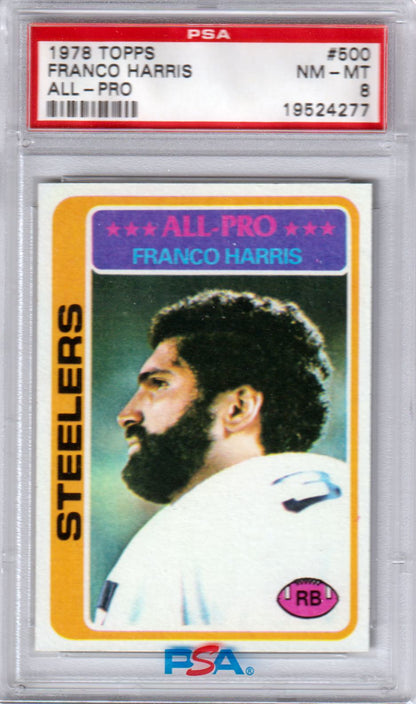FRANCO HARRIS 1978 Topps #500 All Pro PSA 8 NM - MT - STEELERS - Columbia Hobby - Sports Card Boxes - Toploaders - Card Savers