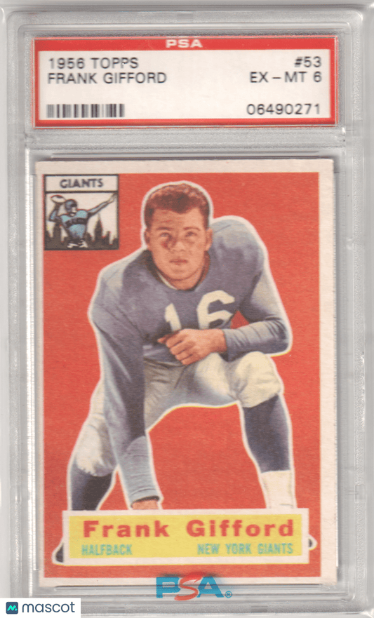 FRANK GIFFORD 1956 Topps 53 PSA 6 EX - MT - GIANTS - Columbia Hobby - Sports Card Boxes - Toploaders - Card Savers