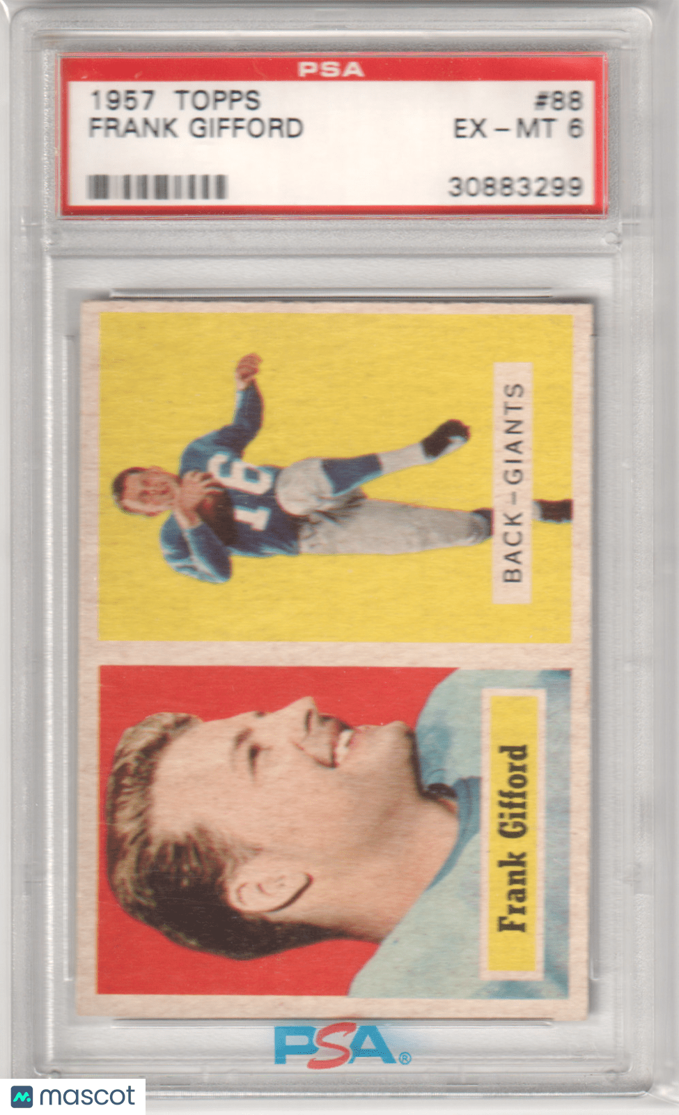 FRANK GIFFORD 1957 Topps 88 PSA 6 EX - MT - GIANTS - Columbia Hobby - Sports Card Boxes - Toploaders - Card Savers