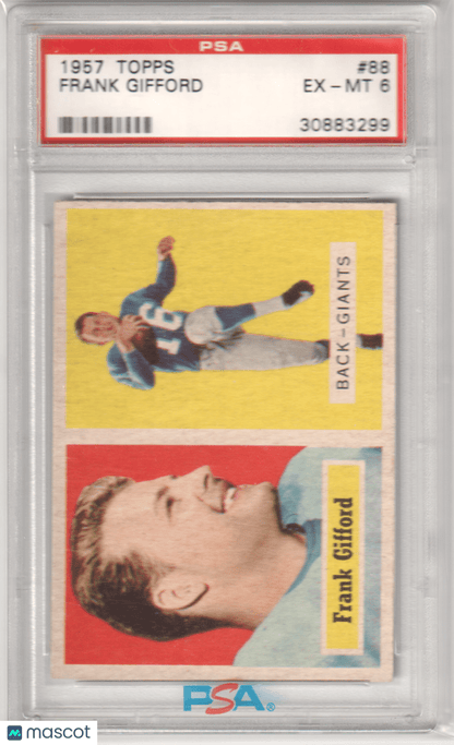 FRANK GIFFORD 1957 Topps 88 PSA 6 EX - MT - GIANTS - Columbia Hobby - Sports Card Boxes - Toploaders - Card Savers