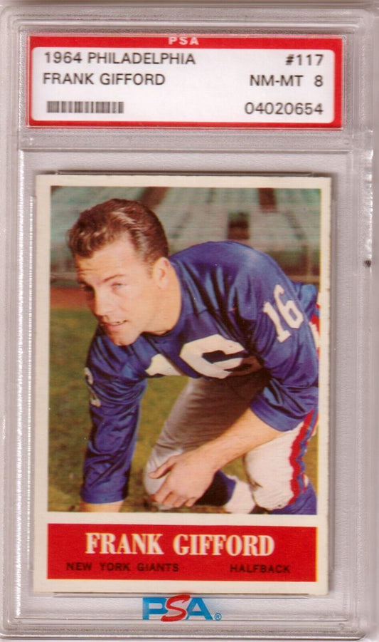 FRANK GIFFORD 1964 Philadelphia #117 PSA 8 NM - MT - GIANTS - Columbia Hobby - Sports Card Boxes - Toploaders - Card Savers