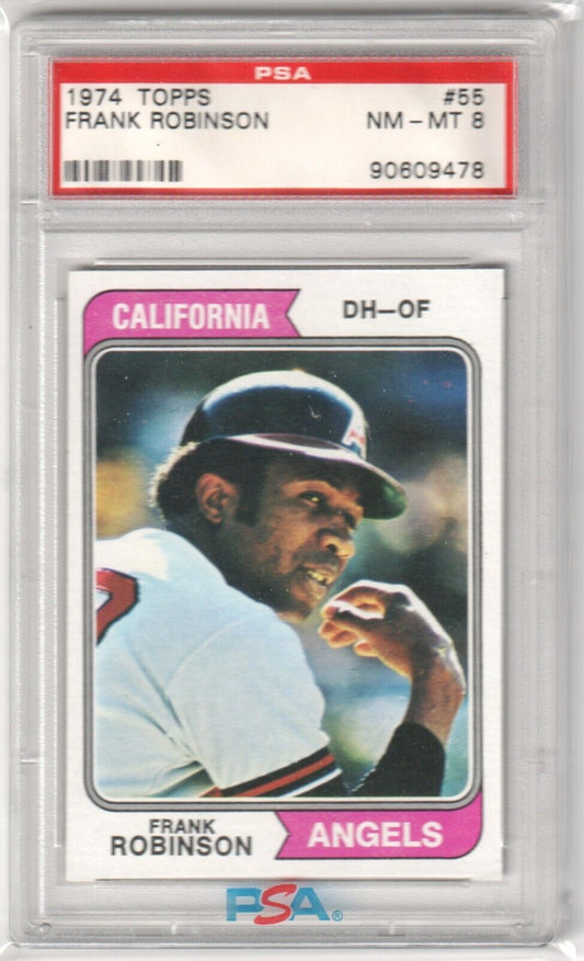 FRANK ROBINSON 1974 Topps #55 PSA 8 NM - MT - ANGELS - Columbia Hobby - Sports Card Boxes - Toploaders - Card Savers