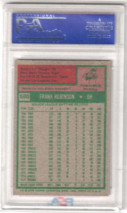 FRANK ROBINSON 1975 Topps #580 PSA 8 NM - MT - INDIANS - Columbia Hobby - Sports Card Boxes - Toploaders - Card Savers