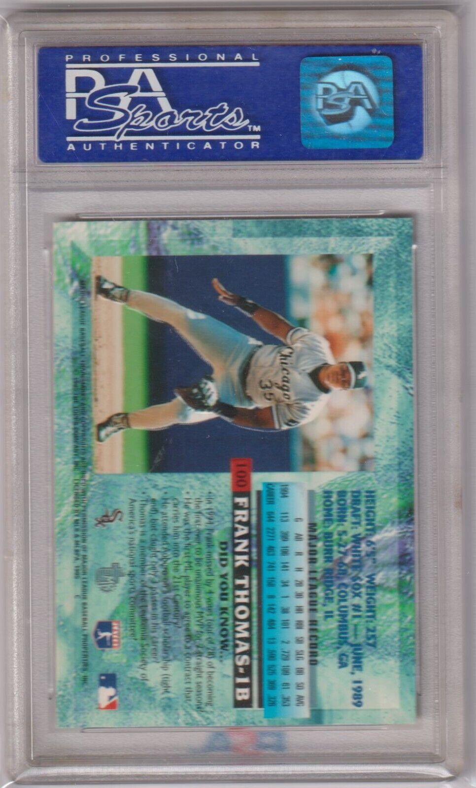FRANK THOMAS 1995 Topps Embossed Golden Idols #100 PSA 9 MINT - WHITE SOX - Columbia Hobby - Sports Card Boxes - Toploaders - Card Savers