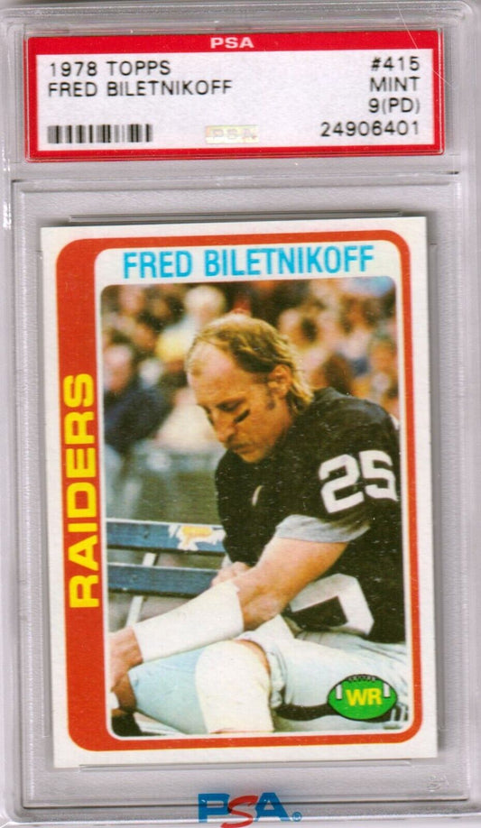 FRED BILETNIKOFF 1978 Topps #415 PSA 9 MINT - RAIDERS - Columbia Hobby - Sports Card Boxes - Toploaders - Card Savers