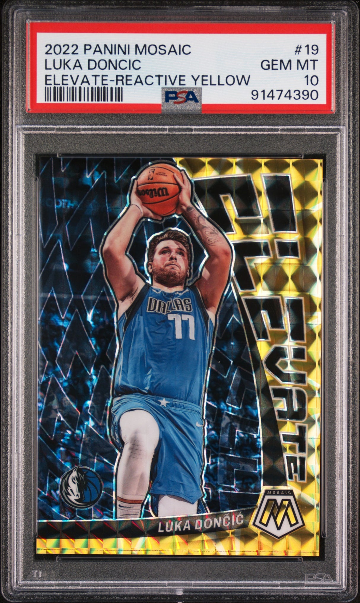 LUKA DONCIC 2022 Panini Mosaic Elevate #19 Reactive Yellow PSA 10 GEM Pop 1