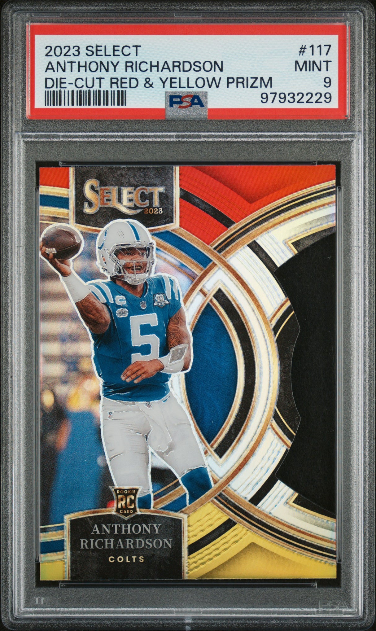 ANTHONY RICHARDSON 2023 Panini Select RC Die Cut Red & Yellow Prizm PSA 9 MINT