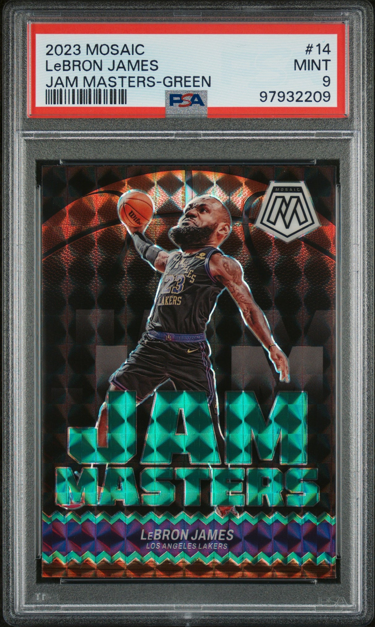 LEBRON JAMES 2023 Panini Mosaic Jam Masters Green Prizm PSA 9 Mint - LAKERS