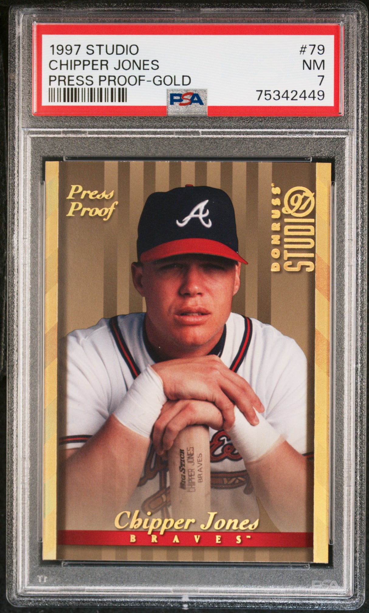 CHIPPER JONES 1997 Donruss Studio Press Proof Gold #79 PSA 7 NM - BRAVES
