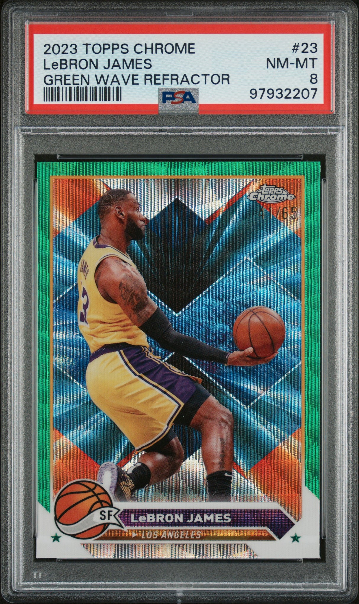 LEBRON JAMES 2023 Topps Chrome #/65 Green Wave Refractor PSA 8  NM - LAKERS