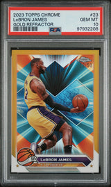 LeBRON JAMES 2023-24 Topps Chrome 23 Gold Refractor #/50 PSA 10 GEM MINT LAKERS