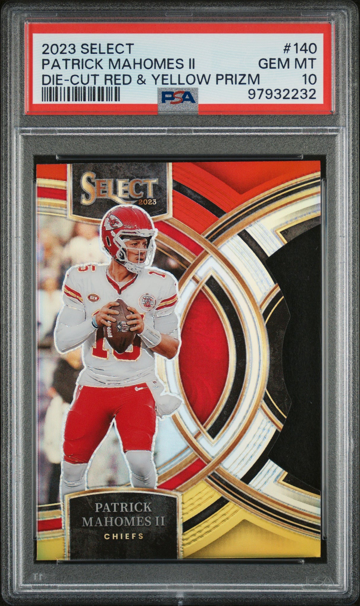 PATRICK MAHOMES II 2023 Panini Select #140 Die Cut Red Yellow Prizm PSA 10 GEM