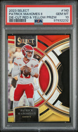 PATRICK MAHOMES II 2023 Panini Select #140 Die Cut Red Yellow Prizm PSA 10 GEM
