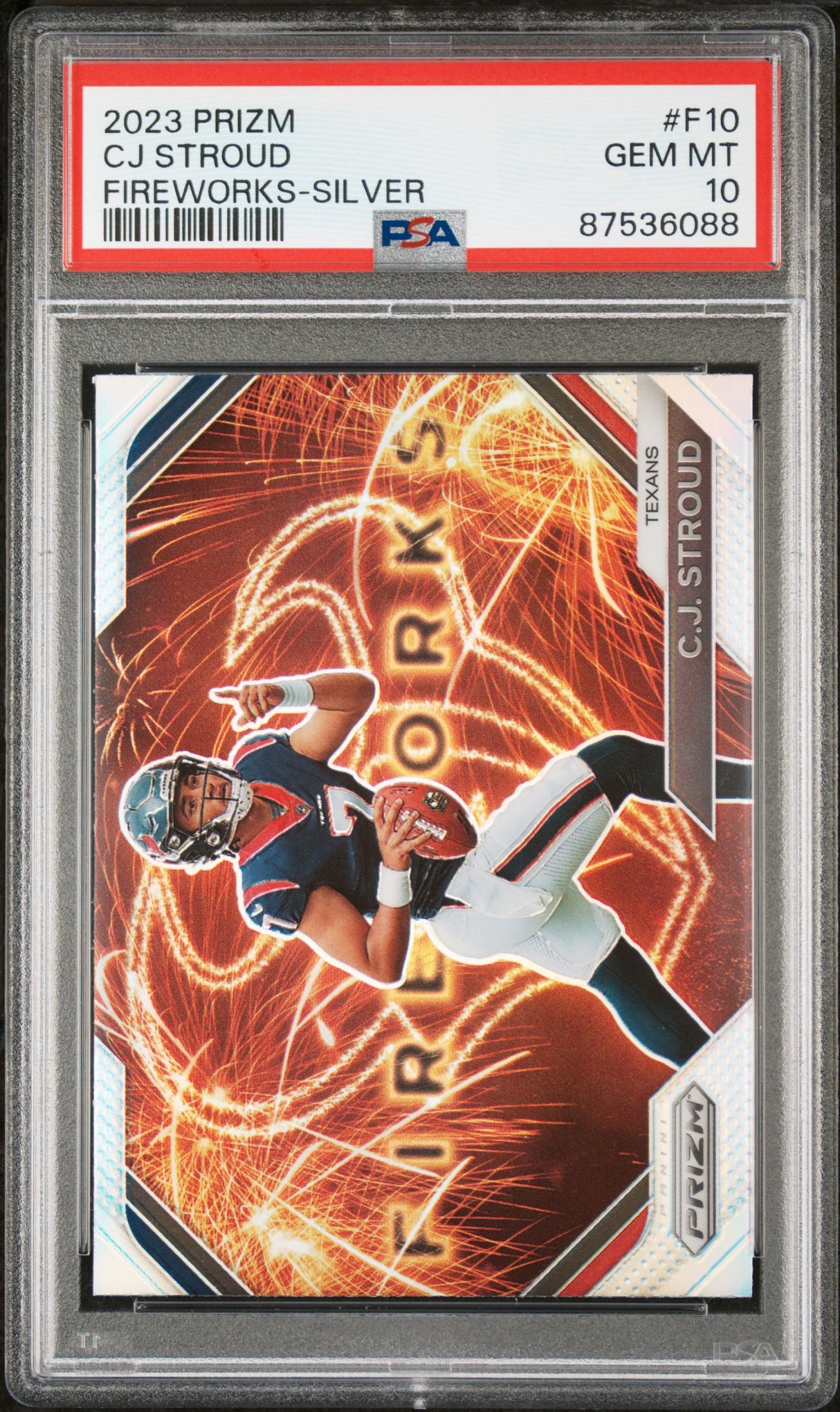 CJ STROUD 2023 Panini Prizm Fireworks Silver #F10 PSA 10 GEM MINT - TEXANS