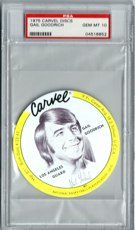 GAIL GOODRICH 1975 Carvel Discs PSA 10 GEM MINT - LAKERS - Columbia Hobby - Sports Card Boxes - Toploaders - Card Savers