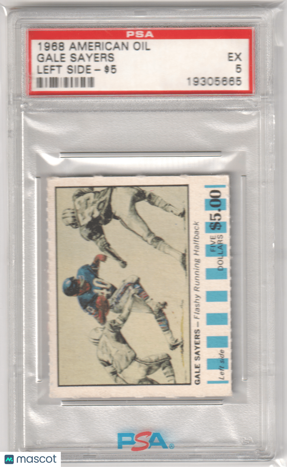 GALE SAYERS 1968 American Oil Left Side $5 PSA 5 EX - BEARS - Columbia Hobby - Sports Card Boxes - Toploaders - Card Savers