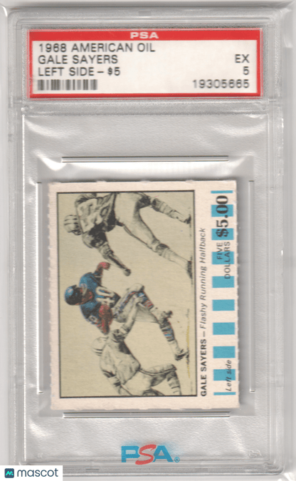 GALE SAYERS 1968 American Oil Left Side $5 PSA 5 EX - BEARS - Columbia Hobby - Sports Card Boxes - Toploaders - Card Savers