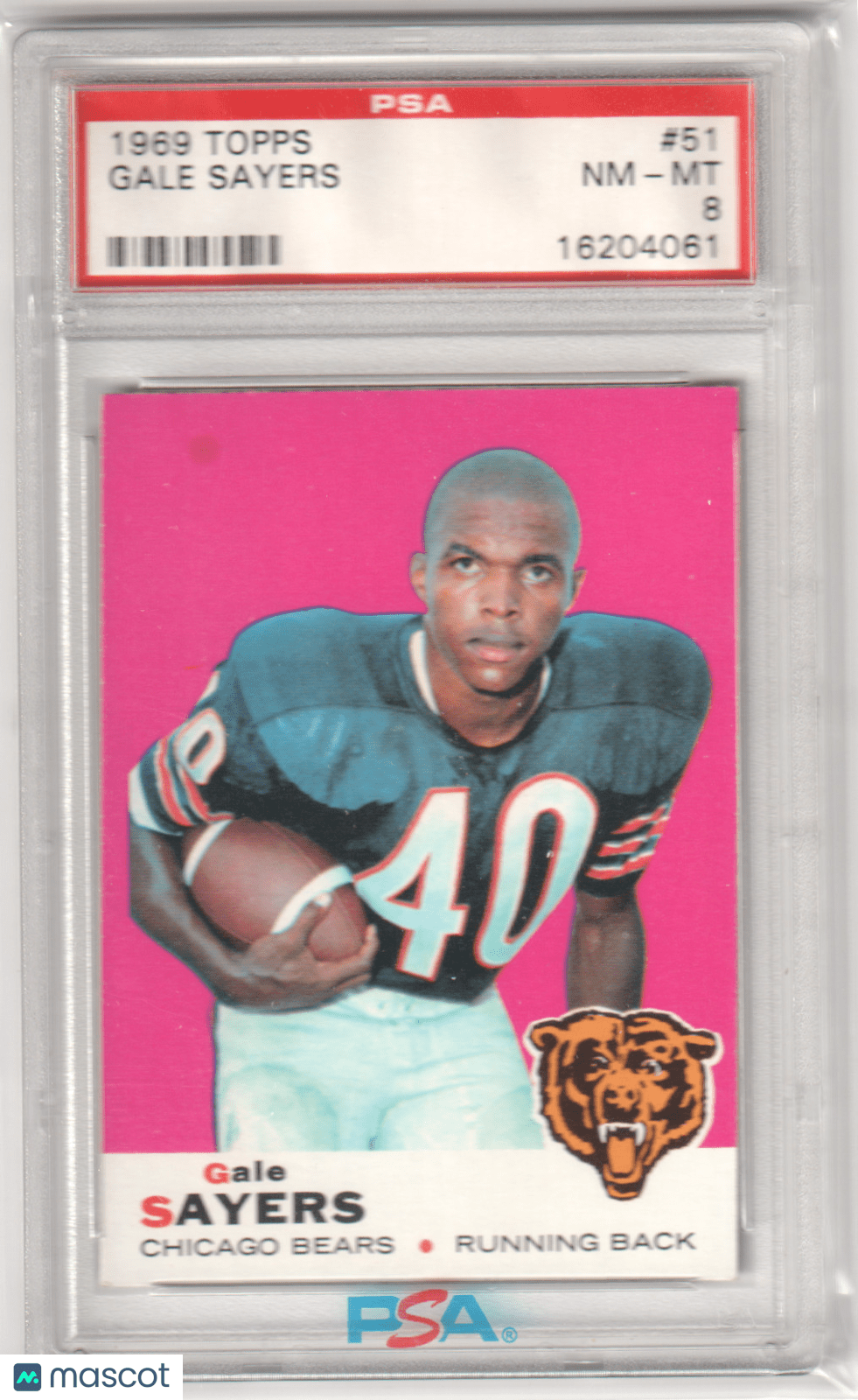 GALE SAYERS 1969 Topps 51 PSA 8 NM - MT - BEARS - Columbia Hobby - Sports Card Boxes - Toploaders - Card Savers