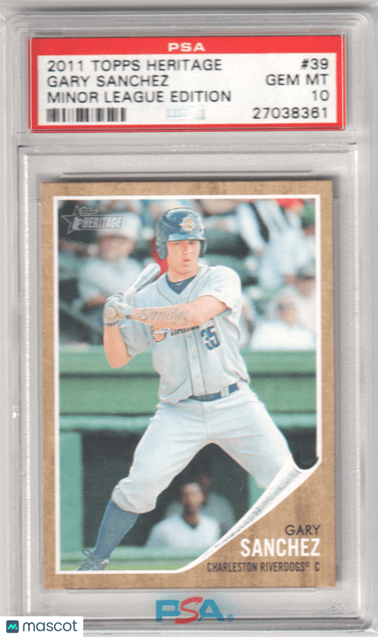 GARY SANCHEZ 2011 Topps Heritage Minor League RC Rookie 39 PSA 10 GEM MINT - Columbia Hobby - Sports Card Boxes - Toploaders - Card Savers