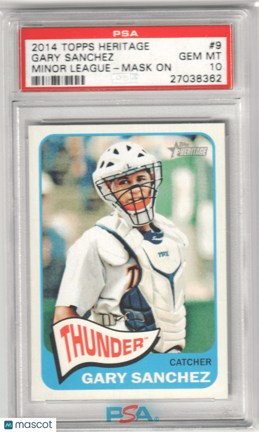 GARY SANCHEZ 2014 Topps Heritage Minor League 9 Mask On PSA 10 GEM MINT - Columbia Hobby - Sports Card Boxes - Toploaders - Card Savers