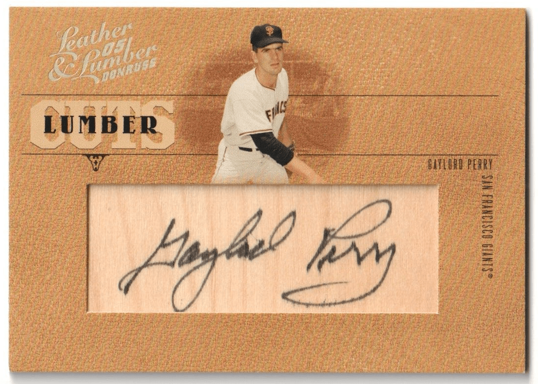 GAYLORD PERRY 2005 Donruss Leather & Lumber Autograph Auto Wood SP #/128 GIANTS - Columbia Hobby - Sports Card Boxes - Toploaders - Card Savers