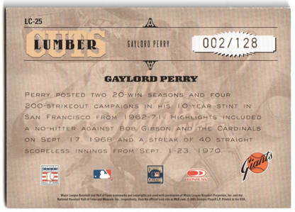 GAYLORD PERRY 2005 Donruss Leather & Lumber Autograph Auto Wood SP #/128 GIANTS - Columbia Hobby - Sports Card Boxes - Toploaders - Card Savers