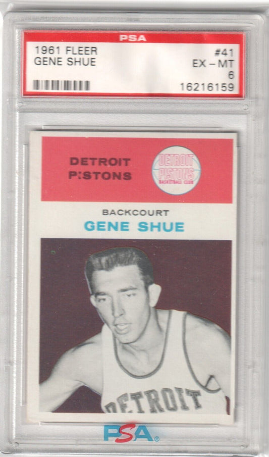 GENE SHUE 1961 - 62 Fleer #41 PSA 6 EX - MT - PISTONS - Columbia Hobby - Sports Card Boxes - Toploaders - Card Savers