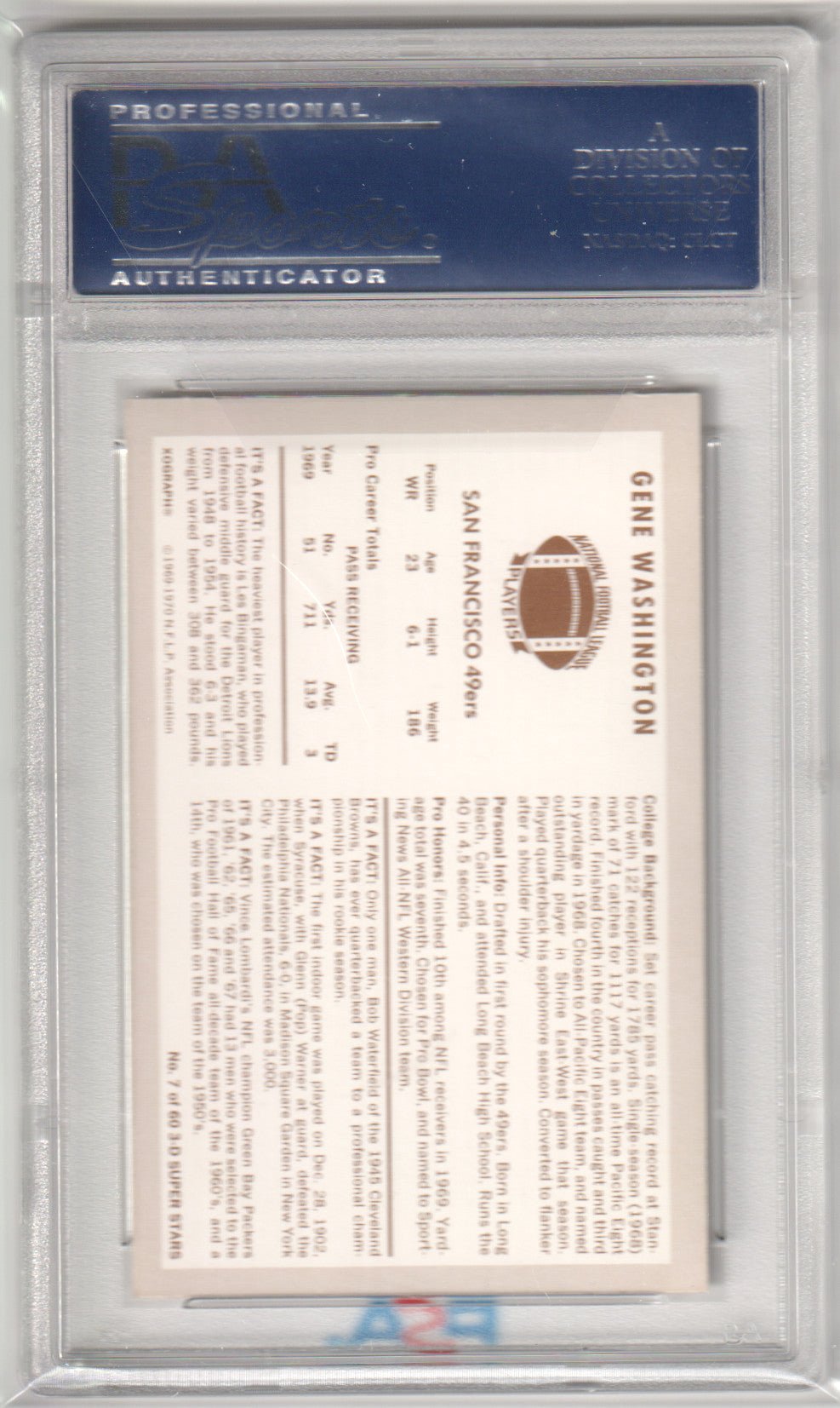 GENE WASHINGTON 1970 Kellogg's 7 PSA 9 MINT - 49ERS - Columbia Hobby - Sports Card Boxes - Toploaders - Card Savers
