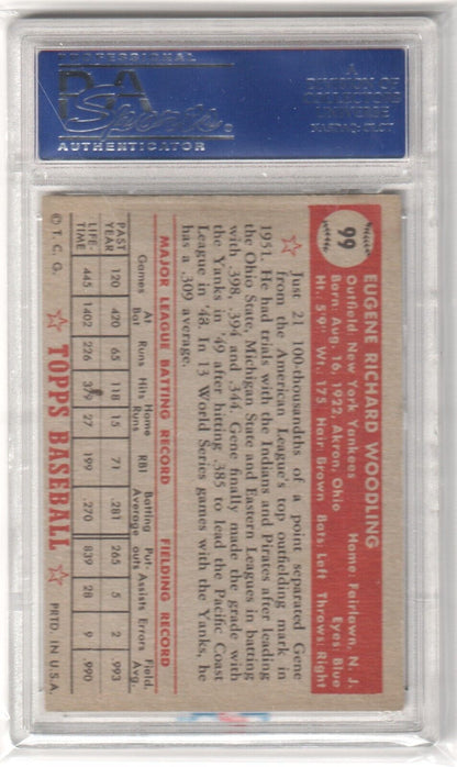 GENE WOODLING 1952 Topps #99 PSA 6 EX - MT - YANKEES - Columbia Hobby - Sports Card Boxes - Toploaders - Card Savers