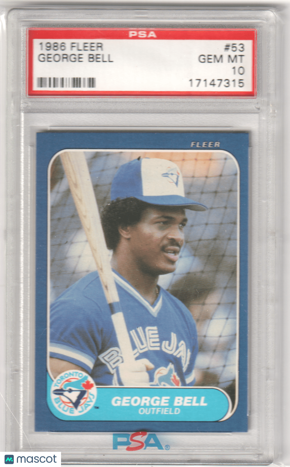 GEORGE BELL 1986 Fleer 53 PSA 10 GEM MINT - BLUE JAYS - Columbia Hobby - Sports Card Boxes - Toploaders - Card Savers