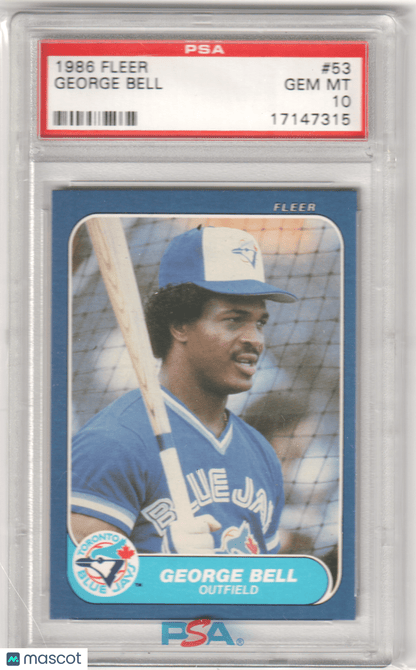 GEORGE BELL 1986 Fleer 53 PSA 10 GEM MINT - BLUE JAYS - Columbia Hobby - Sports Card Boxes - Toploaders - Card Savers