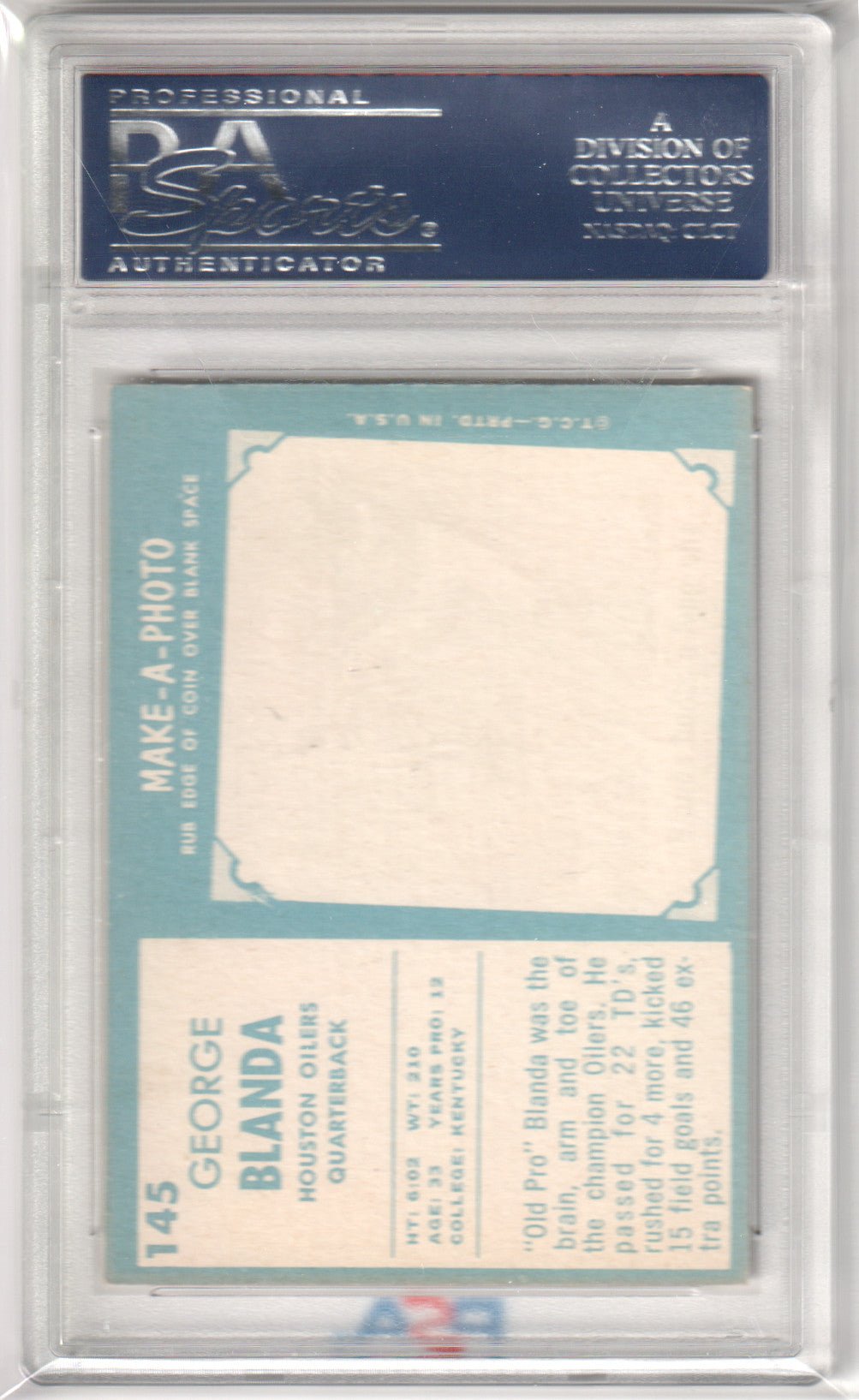 GEORGE BLANDA 1961 Topps 145 PSA 7 NM - OILERS - Columbia Hobby - Sports Card Boxes - Toploaders - Card Savers