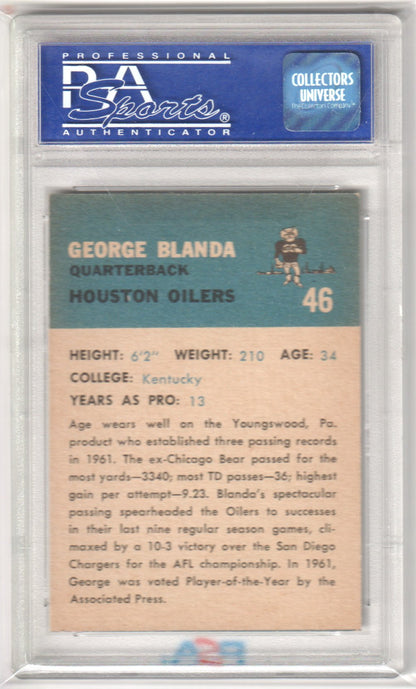 GEORGE BLANDA 1962 Fleer 46 PSA 8 NM - MT - OILERS - Columbia Hobby - Sports Card Boxes - Toploaders - Card Savers