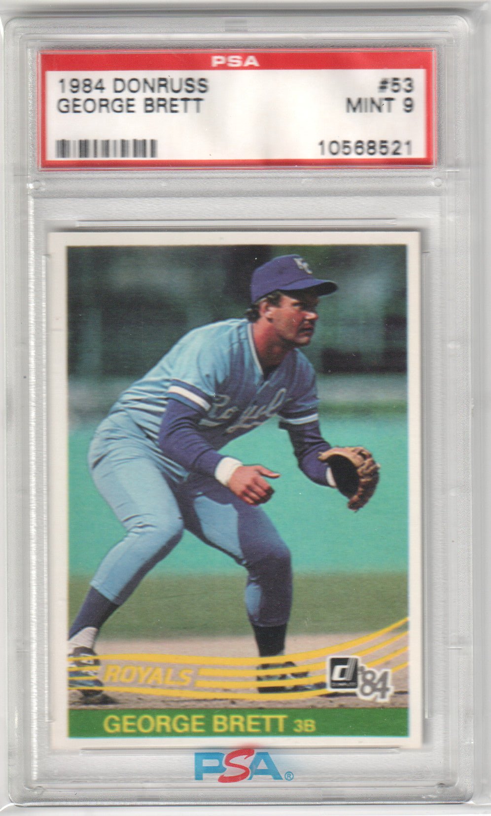George Brett 1984 Donruss #53 PSA 9 - Columbia Hobby - Sports Card Boxes - Toploaders - Card Savers