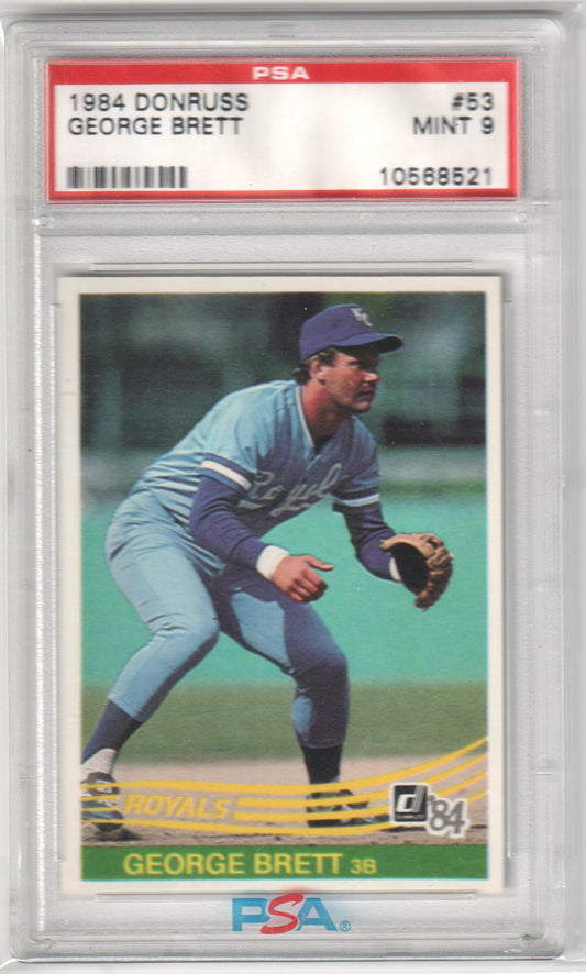 George Brett 1984 Donruss #53 PSA 9 - Columbia Hobby - Sports Card Boxes - Toploaders - Card Savers