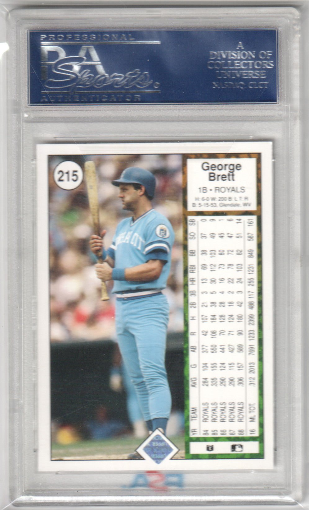 GEORGE BRETT 1989 Upper Deck #215 PSA 10 GEM MINT - ROYALS - Columbia Hobby - Sports Card Boxes - Toploaders - Card Savers