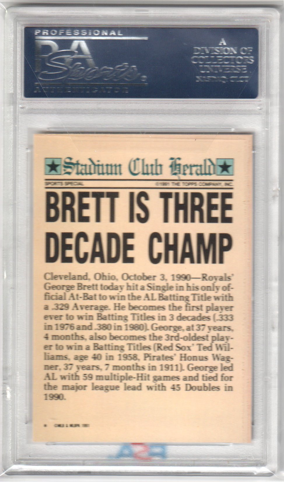 GEORGE BRETT 1991 Stadium Club Charter Members PSA 10 GEM MINT - Columbia Hobby - Sports Card Boxes - Toploaders - Card Savers