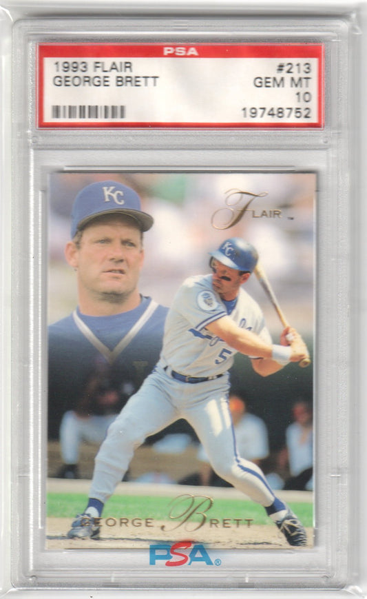 GEORGE BRETT 1993 Flair #213 PSA 10 GEM MINT - ROYALS - Columbia Hobby - Sports Card Boxes - Toploaders - Card Savers