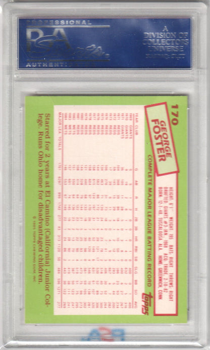 GEORGE FOSTER 1985 Topps Tiffany #170 PSA 10 GEM MINT - METS Pop 26 - Columbia Hobby - Sports Card Boxes - Toploaders - Card Savers