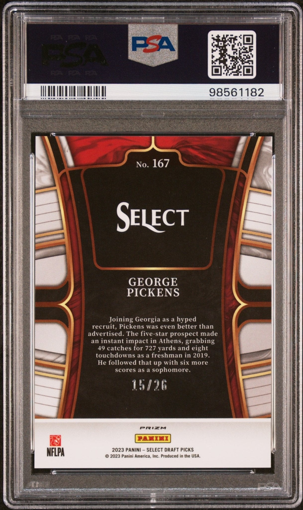 GEORGE PICKENS 2023 Panini Select Draft RC Rookie Neon Orange Pulsar /26 PSA 10 - Columbia Hobby - Sports Card Boxes - Toploaders - Card Savers
